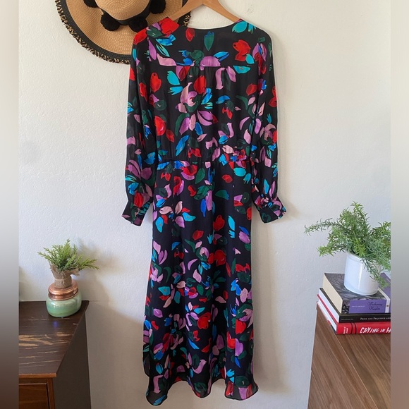 ✨ Parker Cora Silk Blend Multicolor Floral Print Long Sleeve Midi Dress ✨ - Picture 3 of 16